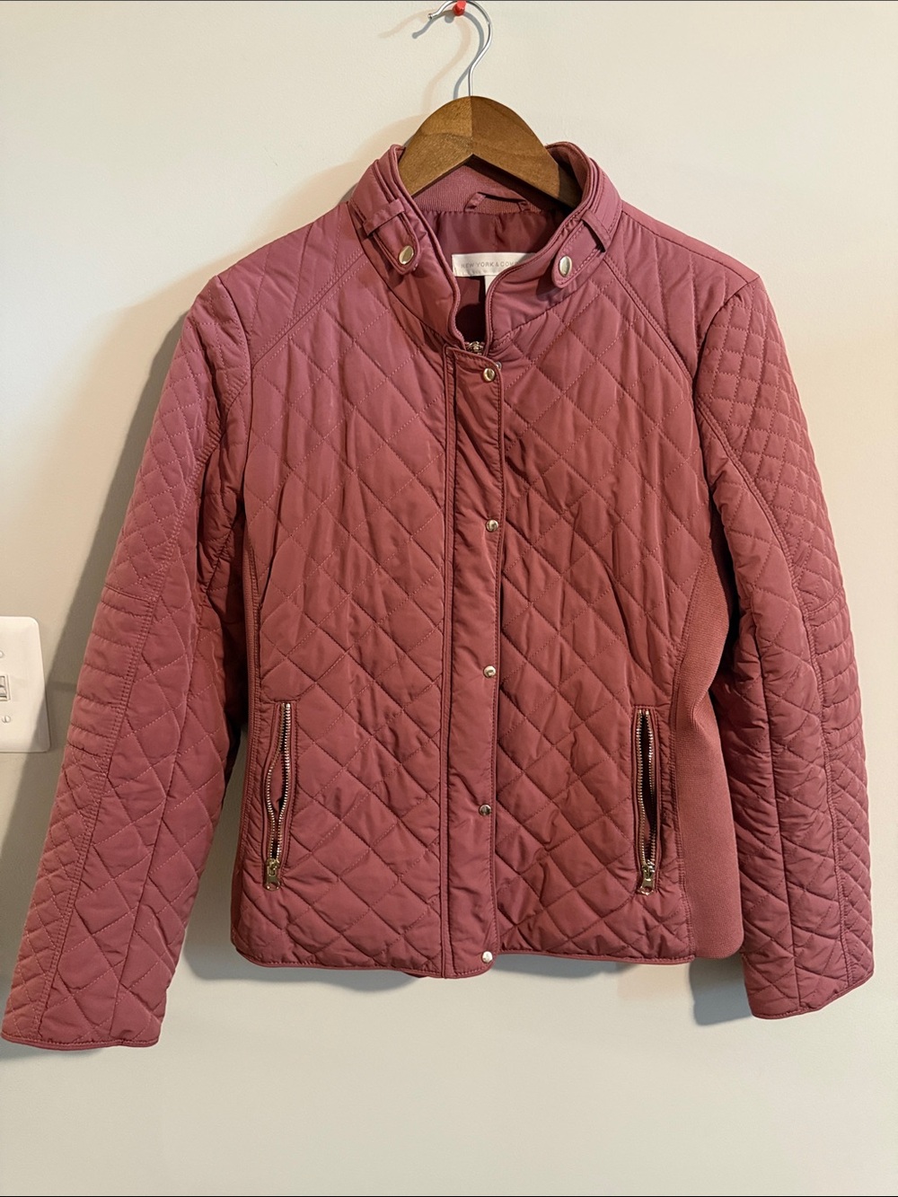 New York & Company Quilted Lightweight Jacket Mauve Pink Size M